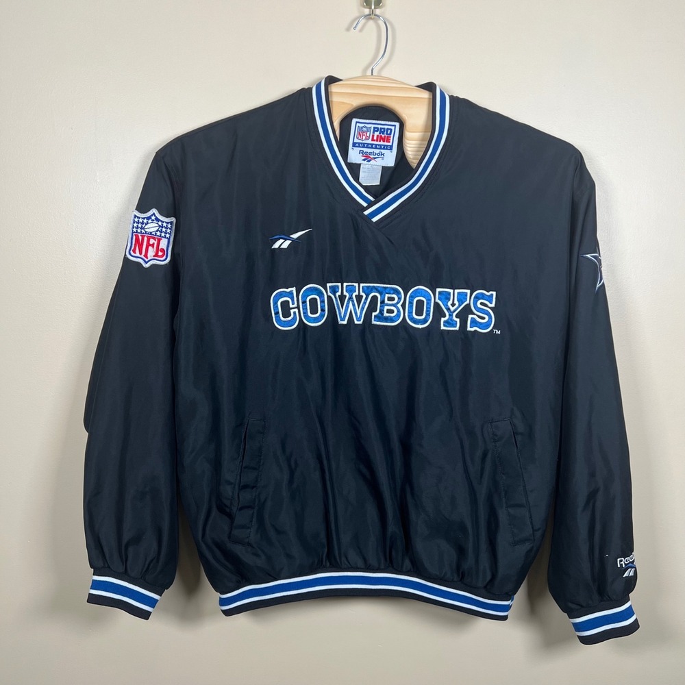 Reebok NFL Pro Line Dallas Cowboys Pullover Men XL Black V-Neck Windbreaker Logo